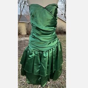 VINTAGE 80’s  Mini Prom Dress Bubble Green Strapless Satin XS